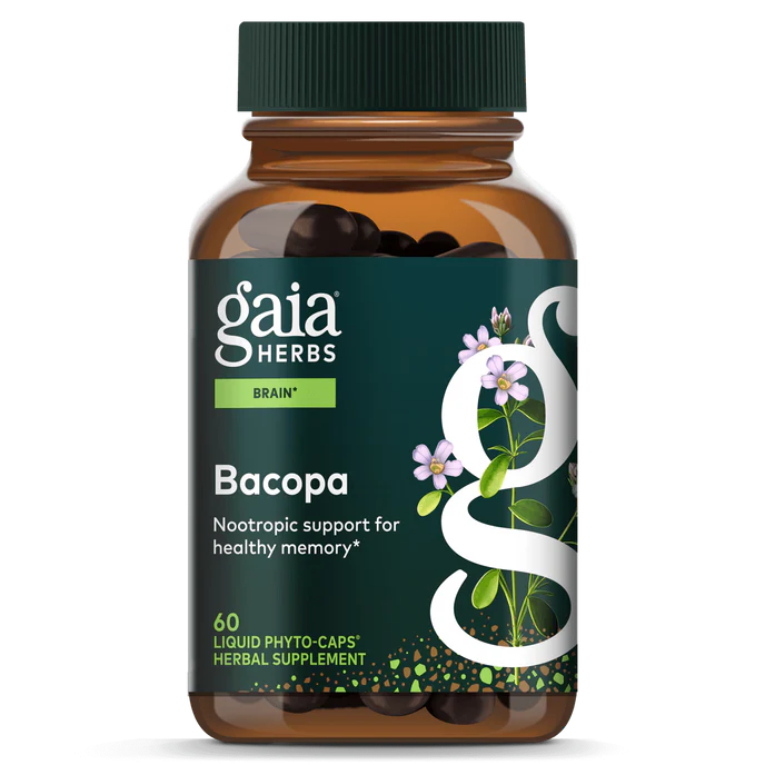 Gaia Herbs Bacopa, supports healthy brain function with Bacopa monnieri herbal extract, 60 vegan phyto-caps.