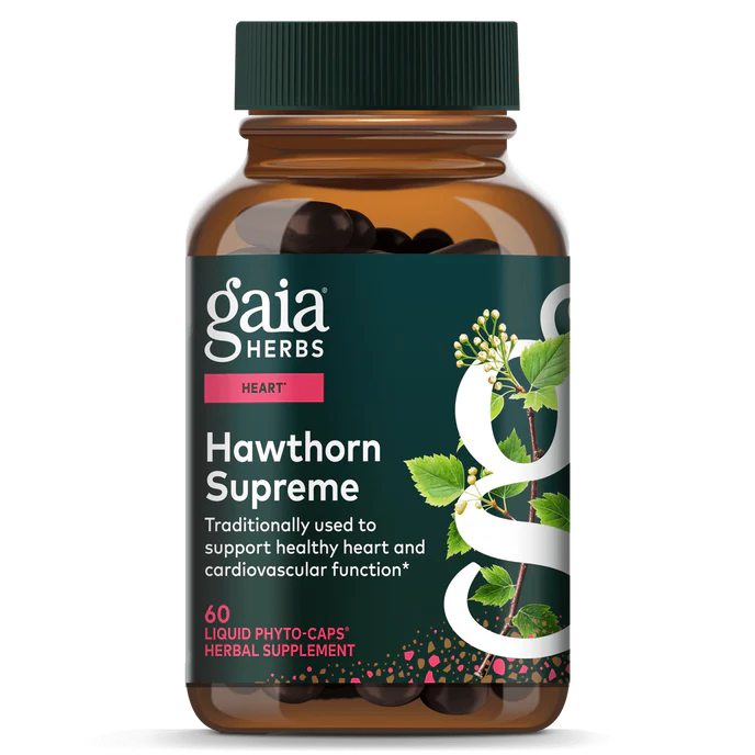 Gaia Herbs Hawthorn Supreme, supports heart health with traditional hawthorn berry + leaf extract, 120 vegan phyto-caps.
