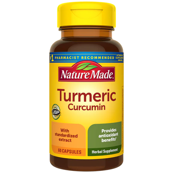 Nature Made Turmeric Curcumin, standardized extract providing antioxidant benefits for overall wellness, 60 capsules.