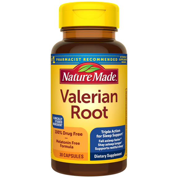 Nature Made Valerian Root, triple-action sleep support with clinically studied valerian, 100% drug-free melatonin-free formula, 30 capsules.