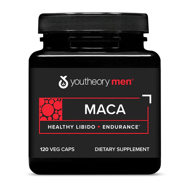 Youtheory Men’s Maca, supports healthy libido and endurance with plant-based maca root, 120 veg capsules.