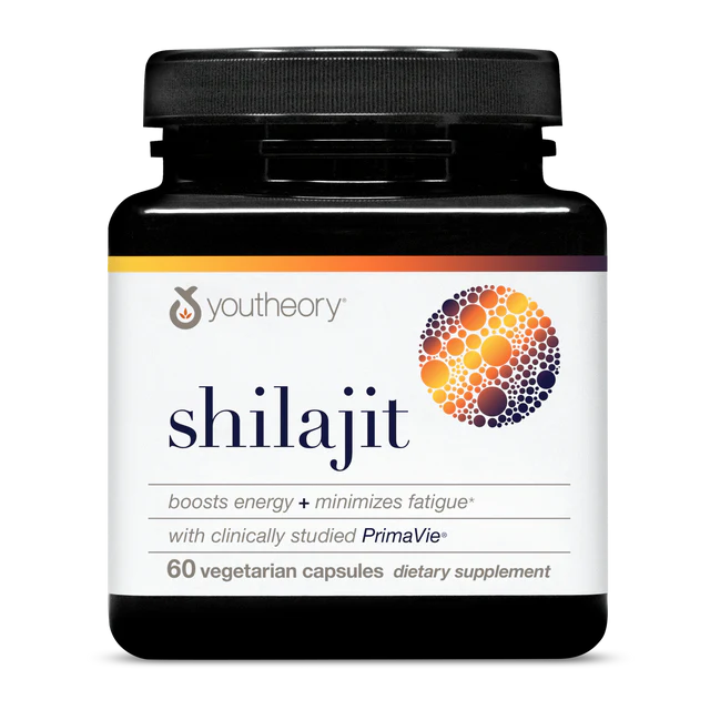 Youtheory Shilajit, boosts energy with clinically studied PrimaVie shilajit extract, 60 vegetarian capsules.